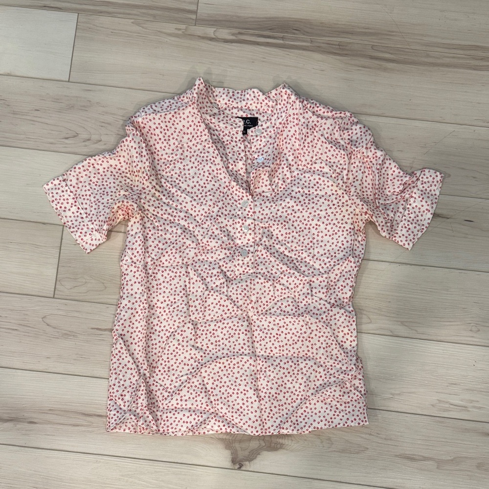 A.P.C. Pink and White Polka Dot Blouse